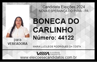 Candidato BONECA DO CARLINHO 2024 - NOVA ESPERANÇA DO PIRIÁ - Eleições