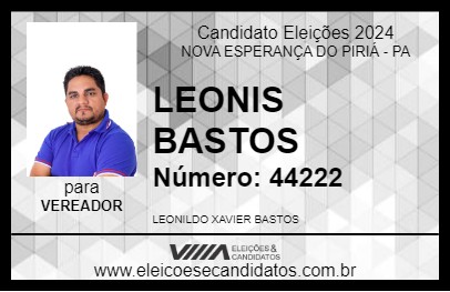 Candidato LEONIS BASTOS 2024 - NOVA ESPERANÇA DO PIRIÁ - Eleições