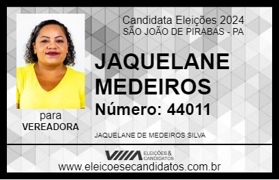 Candidato JAQUELANE MEDEIROS 2024 - SÃO JOÃO DE PIRABAS - Eleições