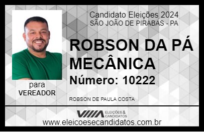 Candidato ROBSON DA PÁ MECÂNICA 2024 - SÃO JOÃO DE PIRABAS - Eleições