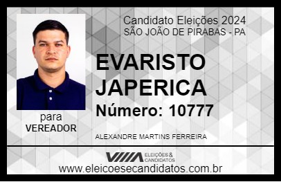 Candidato EVARISTO JAPERICA 2024 - SÃO JOÃO DE PIRABAS - Eleições