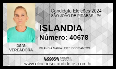 Candidato ISLANDIA 2024 - SÃO JOÃO DE PIRABAS - Eleições