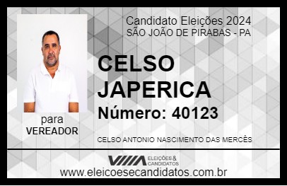 Candidato CELSO JAPERICA 2024 - SÃO JOÃO DE PIRABAS - Eleições