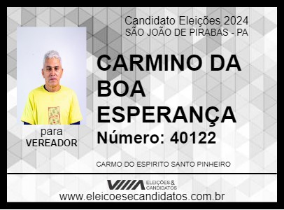 Candidato CARMINO DA BOA ESPERANÇA 2024 - SÃO JOÃO DE PIRABAS - Eleições