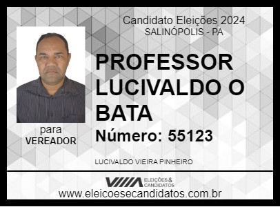 Candidato PROFESSOR LUCIVALDO O BATA 2024 - SALINÓPOLIS - Eleições