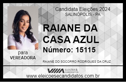 Candidato RAIANE DA CASA AZUL 2024 - SALINÓPOLIS - Eleições