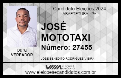 Candidato JOSÉ MOTOTAXI 2024 - ABAETETUBA - Eleições