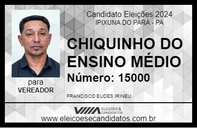 Candidato CHIQUINHO DO ENSINO MÉDIO 2024 - IPIXUNA DO PARÁ - Eleições