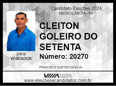 Candidato CLEITON GOLEIRO DO SETENTA 2024 - MEDICILÂNDIA - Eleições