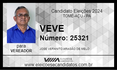 Candidato VEVE 2024 - TOMÉ-AÇU - Eleições