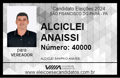 Candidato ALCICLEI ANAISSI 2024 - SÃO FRANCISCO DO PARÁ - Eleições