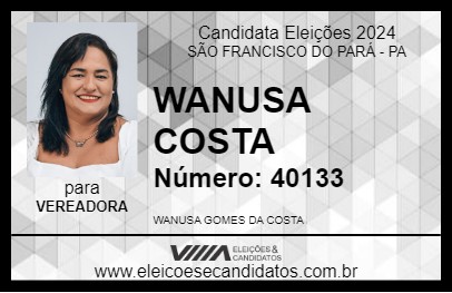 Candidato WANUSA COSTA 2024 - SÃO FRANCISCO DO PARÁ - Eleições