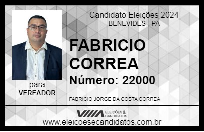 Candidato FABRICIO CORREA 2024 - BENEVIDES - Eleições