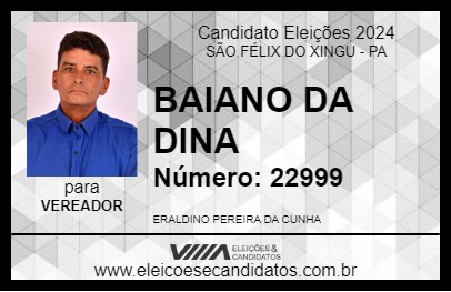 Candidato BAIANO DA DINA 2024 - SÃO FÉLIX DO XINGU - Eleições