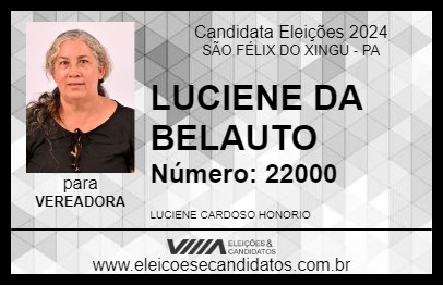 Candidato LUCIENE DA BELAUTO 2024 - SÃO FÉLIX DO XINGU - Eleições