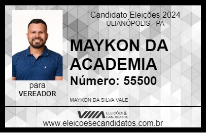 Candidato MAYKON DA ACADEMIA 2024 - ULIANÓPOLIS - Eleições