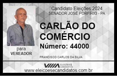 Candidato CARLÃO DO COMÉRCIO 2024 - SENADOR JOSÉ PORFÍRIO - Eleições