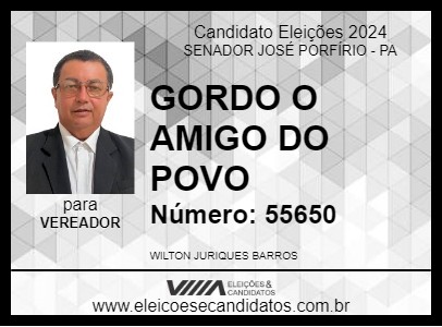 Candidato GORDO O AMIGO DO POVO 2024 - SENADOR JOSÉ PORFÍRIO - Eleições