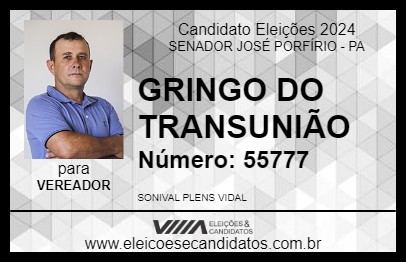 Candidato GRINGO DO TRANSUNIÃO 2024 - SENADOR JOSÉ PORFÍRIO - Eleições