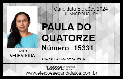 Candidato PAULA DO QUATORZE 2024 - ULIANÓPOLIS - Eleições