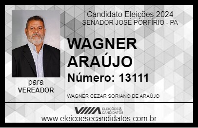 Candidato WAGNER ARAÚJO 2024 - SENADOR JOSÉ PORFÍRIO - Eleições