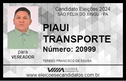 Candidato PIAUI TRANSPORTE 2024 - SÃO FÉLIX DO XINGU - Eleições