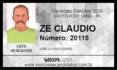 Candidato ZE CLAUDIO 2024 - SÃO FÉLIX DO XINGU - Eleições