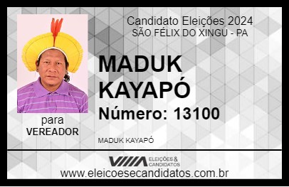 Candidato MADUK KAYAPÓ 2024 - SÃO FÉLIX DO XINGU - Eleições