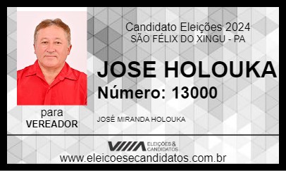 Candidato JOSE HOLOUKA 2024 - SÃO FÉLIX DO XINGU - Eleições