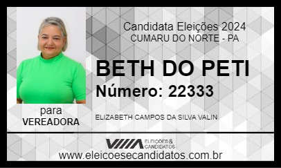 Candidato BETH DO PETI 2024 - CUMARU DO NORTE - Eleições