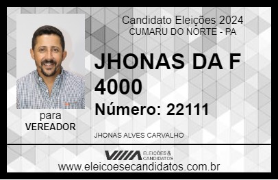 Candidato JHONAS DA F 4000 2024 - CUMARU DO NORTE - Eleições