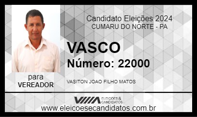 Candidato VASCO 2024 - CUMARU DO NORTE - Eleições