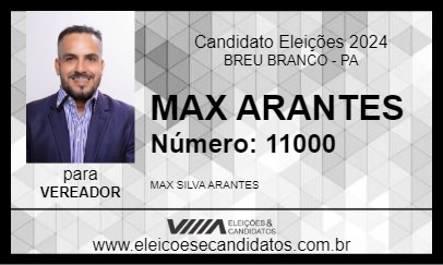 Candidato MAX ARANTES DO PREGÃO 2024 - BREU BRANCO - Eleições