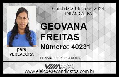 Candidato GEOVANA FREITAS 2024 - TAILÂNDIA - Eleições