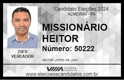 Candidato MISSIONÁRIO HEITOR 2024 - ALMEIRIM - Eleições