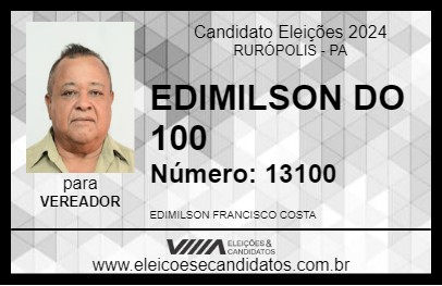 Candidato EDIMILSON DO 100 2024 - RURÓPOLIS - Eleições