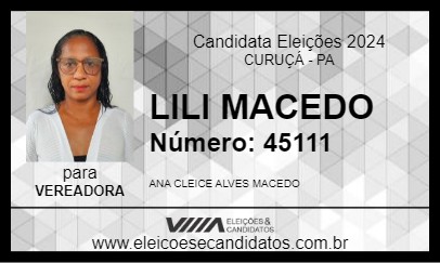 Candidato LILI MACEDO 2024 - CURUÇÁ - Eleições