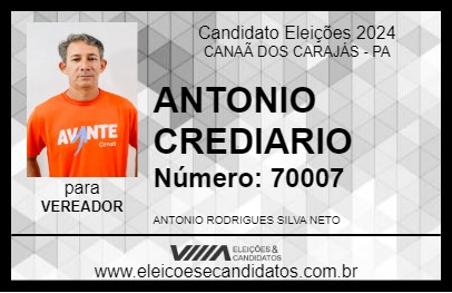 Candidato ANTONIO CREDIARIO 2024 - CANAÃ DOS CARAJÁS - Eleições