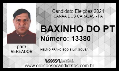 Candidato BAXINHO DO PT 2024 - CANAÃ DOS CARAJÁS - Eleições