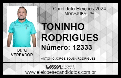 Candidato TONINHO RODRIGUES 2024 - MOCAJUBA - Eleições