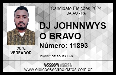 Candidato DJ JOHNNWYS O BRAVO 2024 - BAIÃO - Eleições