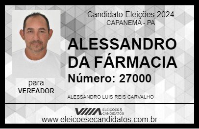 Candidato ALESSANDRO DA FÁRMACIA 2024 - CAPANEMA - Eleições