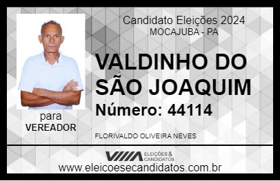 Candidato VALDINHO DO SÃO JOAQUIM 2024 - MOCAJUBA - Eleições