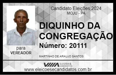 Candidato DIQUINHO DA CONGREGAÇÃO 2024 - MOJU - Eleições