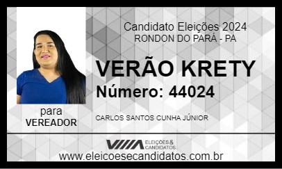 Candidato VERÃO KRETY 2024 - RONDON DO PARÁ - Eleições