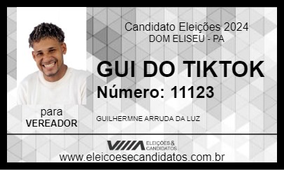 Candidato GUI DO TIKTOK 2024 - DOM ELISEU - Eleições