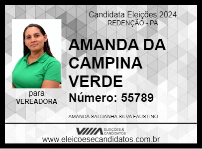 Candidato AMANDA DA CAMPINA VERDE 2024 - REDENÇÃO - Eleições