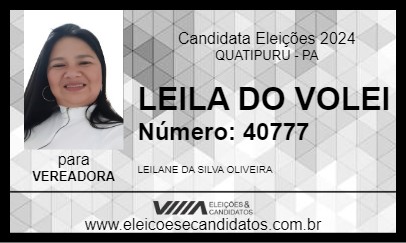 Candidato LEILA DO VOLEI 2024 - QUATIPURU - Eleições