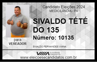 Candidato SIVALDO TÉTÉ DO 135 2024 - MEDICILÂNDIA - Eleições