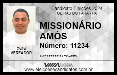 Candidato MISSIONÁRIO AMÓS 2024 - OEIRAS DO PARÁ - Eleições